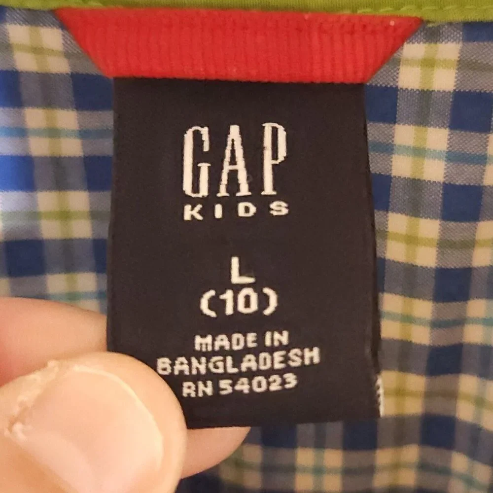Gap Boys Blue Green Check Long Sleeve Button Down 10